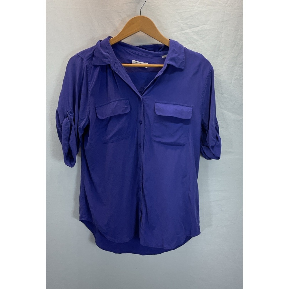Equipment Femme Blouse Purple Womens Size Large 100% Silk‎ Roll Tab Slv Office